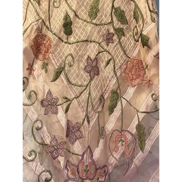 Handkerchief skirt pink floral embroidered beaded Y2K 2000s asymmetric hem XS - Picture 3 of 6